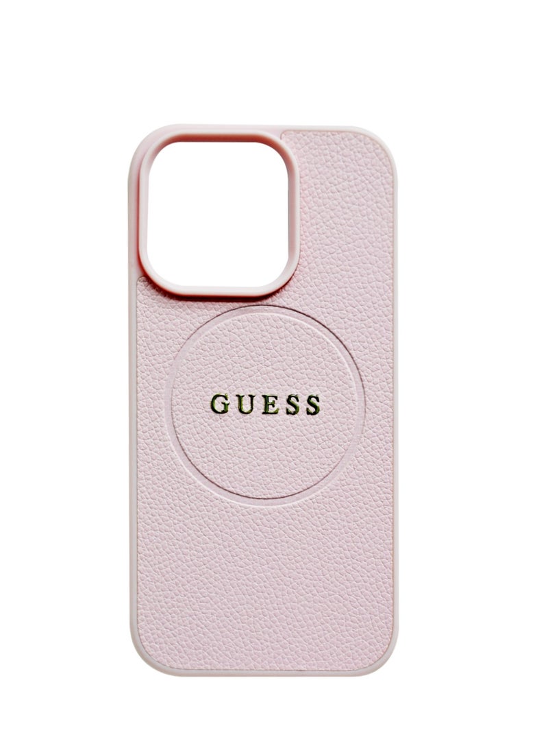 GUESS Guess Magsafe PU Grained Hard Case With Gold Ring For iPhone 16 Pro Max - Pink