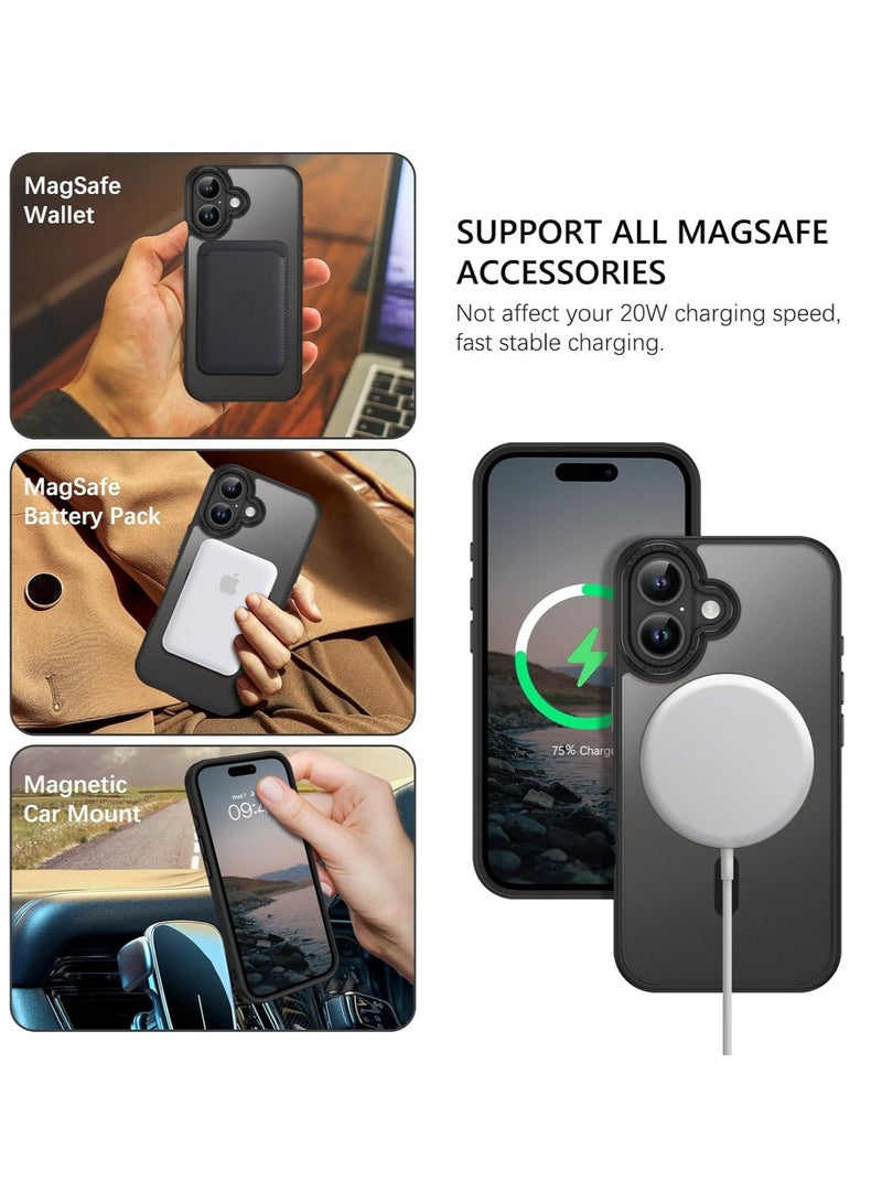 Concretization iPhone 16 MagSafe Case Magnetic Back Cover,【Full Shockproof Protection】Translucent Matte Back, Slim Phone Cover with Strong Magnet for Apple 16 (2024)(Black) - Image 3