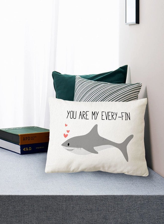 Sidhua Sharks Ocean Animals Themed Pillowcase Decorations for Home, Cute Shark You are My Every Fin Throw Pillow Cover 12”x20”, Love Gifts, Shark Lover Gifts - Image 2