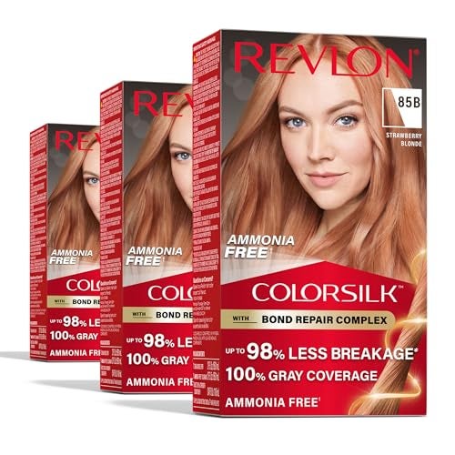 Revlon ColorSilk with Bond Repair Complex Blonde Permanent Hair Color 100 Gray Coverage Ammonia Free Hair Dye Vegan Keratin 85B Strawberry Blonde Pack of 3 - Image 1