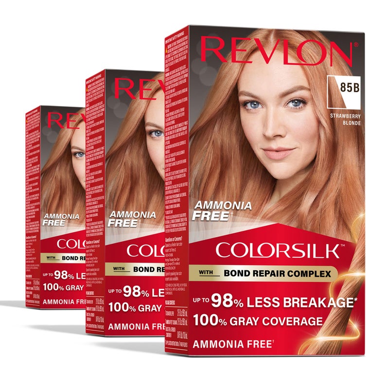 Revlon ColorSilk with Bond Repair Complex Blonde Permanent Hair Color 100 Gray Coverage Ammonia Free Hair Dye Vegan Keratin 85B Strawberry Blonde Pack of 3 - Image 2