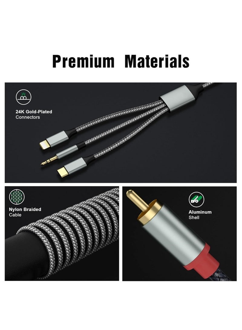 Lightning to RCA Cable Audio Aux Adapter,RCA to 3.5mm Cable，USB C to 2 RCA Audio Cable， (3 in 1 Audio Cable) for Power Amplifier, Car, Home Theater, Speaker and More(Lightning Compatible)(4.26FT) - Image 4