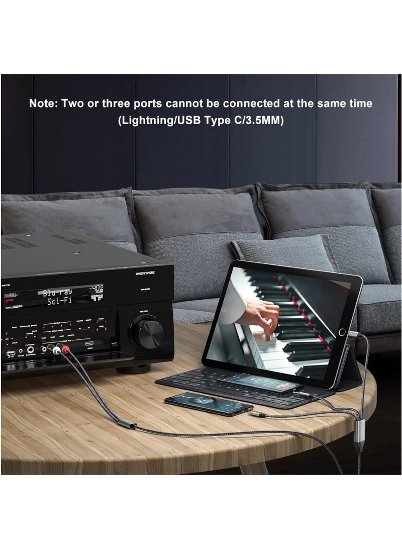 Lightning to RCA Cable Audio Aux Adapter,RCA to 3.5mm Cable，USB C to 2 RCA Audio Cable， (3 in 1 Audio Cable) for Power Amplifier, Car, Home Theater, Speaker and More(Lightning Compatible)(4.26FT) - Image 3