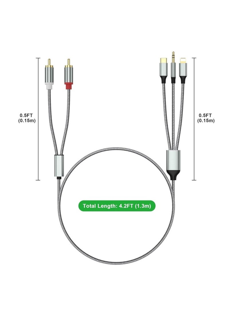 Lightning to RCA Cable Audio Aux Adapter,RCA to 3.5mm Cable，USB C to 2 RCA Audio Cable， (3 in 1 Audio Cable) for Power Amplifier, Car, Home Theater, Speaker and More(Lightning Compatible)(4.26FT) - Image 5