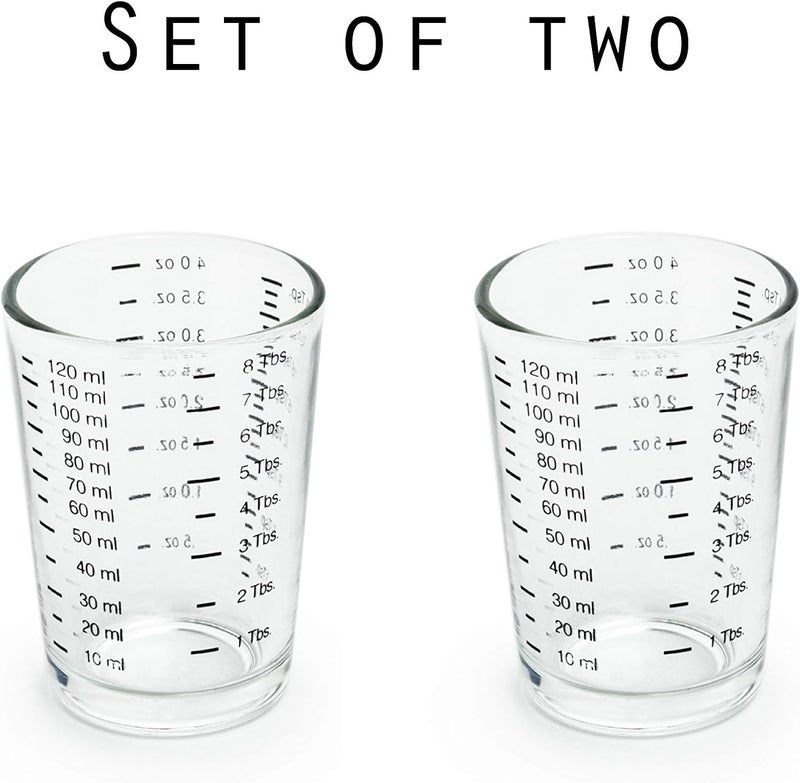 Fox Run Mini Multi-Purpose Liquid and Dry Measuring Shot Glass, Set of 2, 4-Ounce Cups, Clear, Small - Image 2
