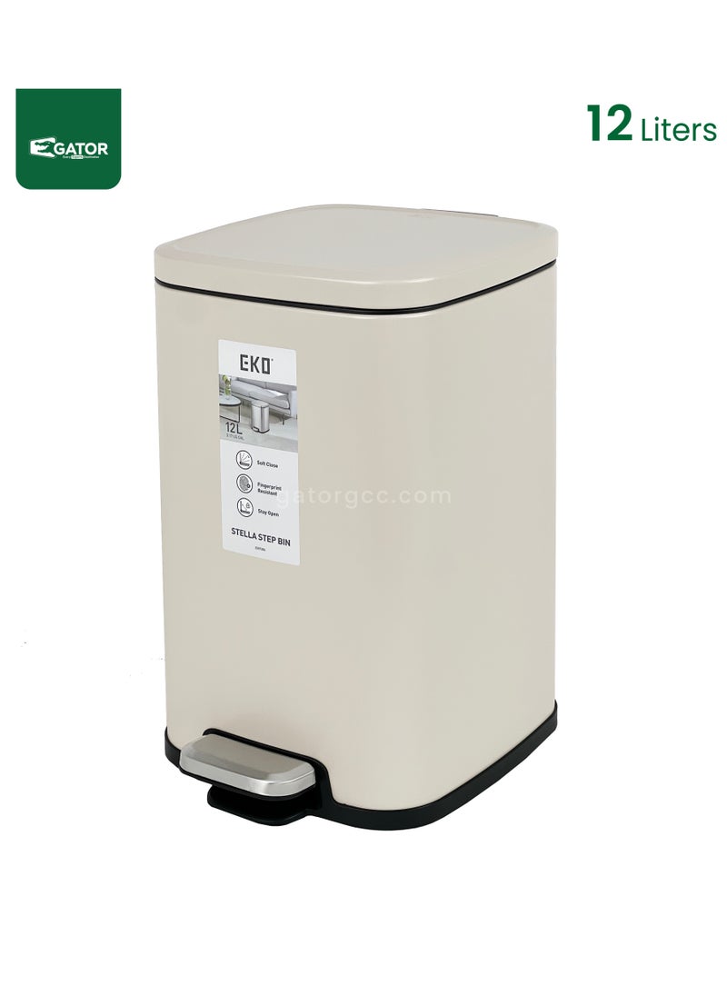 EKO EKO Stainless Steel Color coated Slow Cloasing Bin 12L Beige  - Image 1