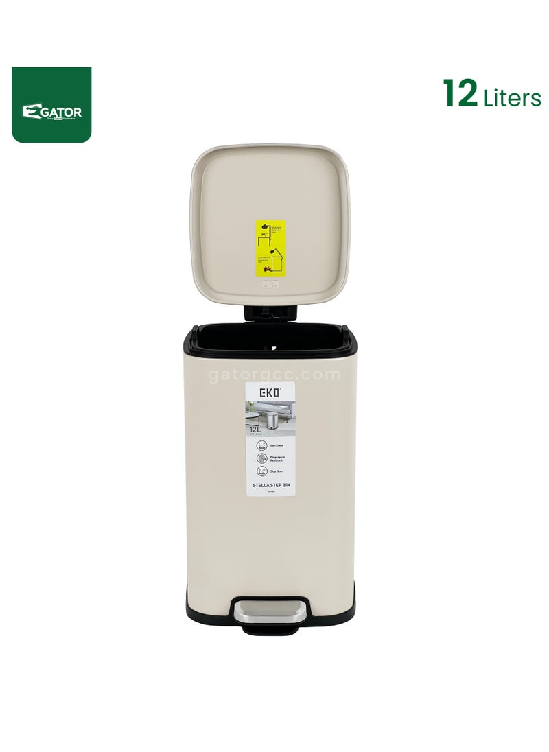 EKO EKO Stainless Steel Color coated Slow Cloasing Bin 12L Beige  - Image 2
