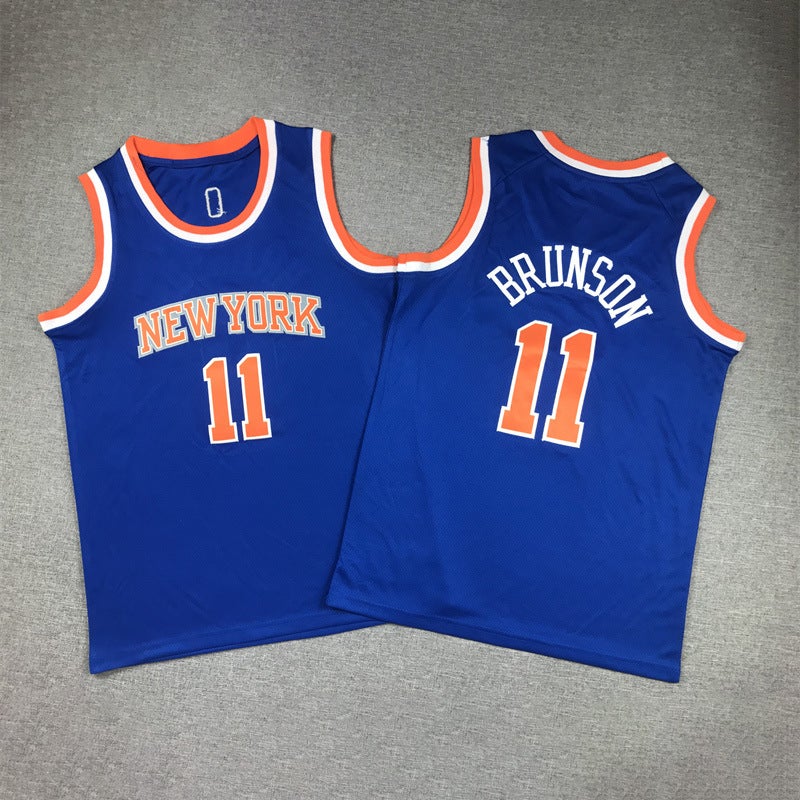 Children'S Basketball Jersey Knicks No. 11 Jarron Brunson Embroidered Edition Sports Casual Blue Jersey - Image 4