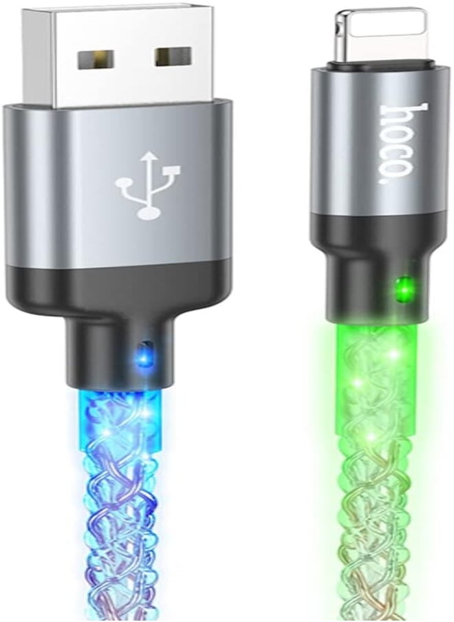 Hoco Hoco U112 - Shine Charging And Data Transmittion Cable (2.4A - 1M), USB-A To Lightning Plug, Compatible With Apple iPhone iPad Airpods - Grey 