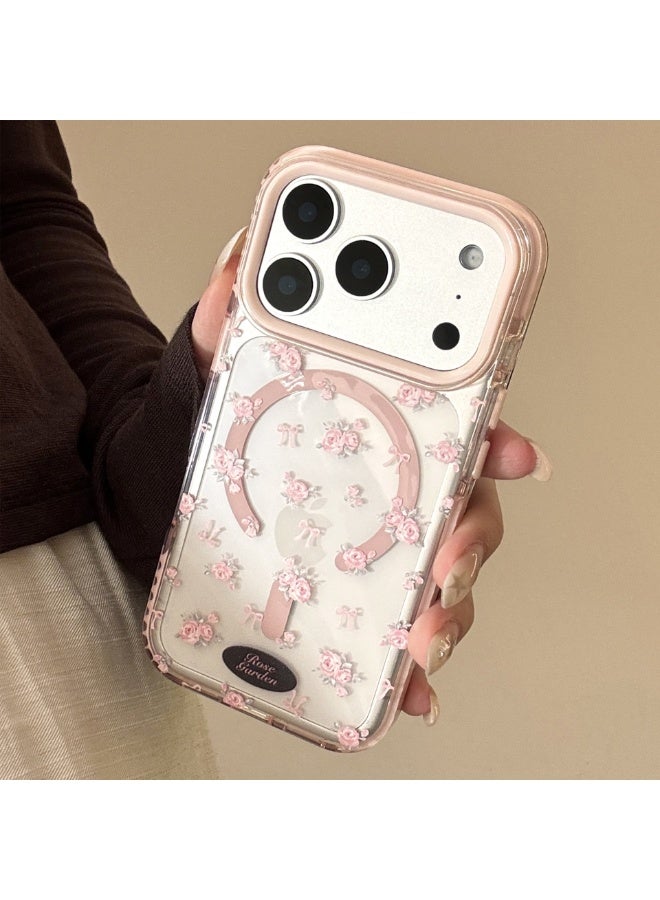 for iPhone 17 Pro Max Case Compatible with Magsafe,Clear Aesthetic Design Cute for Girls Women,Anti-Drop Protective Hard Phone Case for iPhone 17 Pro Max-Pink Florals - Image 2