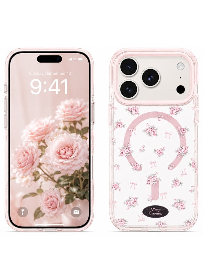 for iPhone 17 Pro Max Case Compatible with Magsafe,Clear Aesthetic Design Cute for Girls Women,Anti-Drop Protective Hard Phone Case for iPhone 17 Pro Max-Pink Florals - Image 1