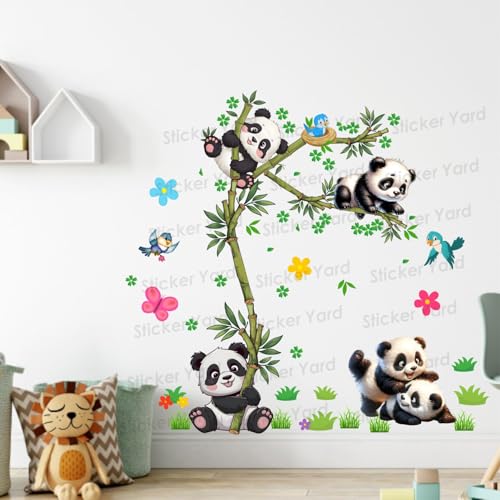 Sticker Yard PVC Vinyl Bamboo Tree Panda Design Self-Adhesive Wall Sticker for Home Decor/Decoration - Living Room, Bedroom, Kids Room (Multicolor,Size 76X76CM) - Image 3