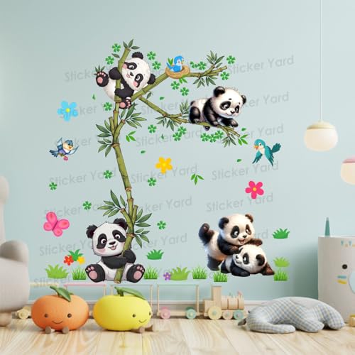 Sticker Yard PVC Vinyl Bamboo Tree Panda Design Self-Adhesive Wall Sticker for Home Decor/Decoration - Living Room, Bedroom, Kids Room (Multicolor,Size 76X76CM) - Image 2