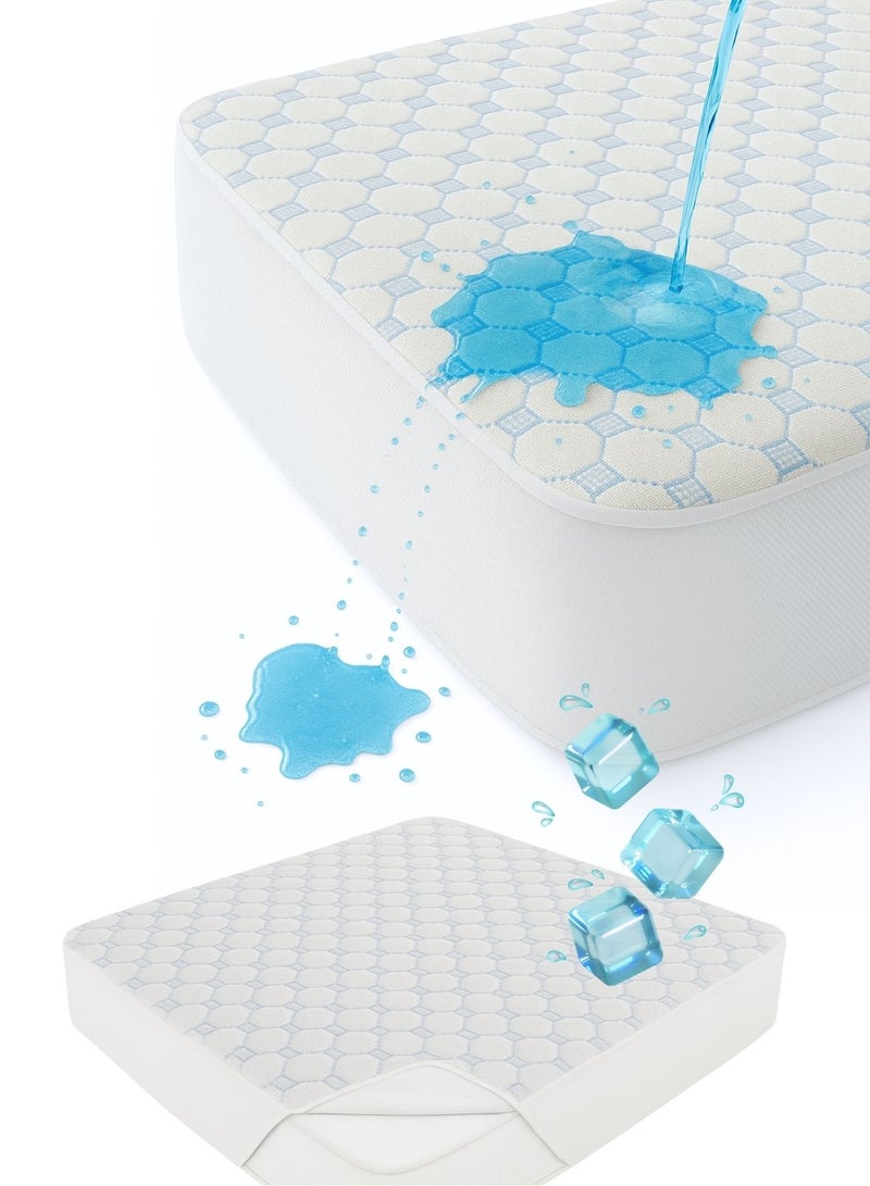 Zaprus Cool Mattress Protector – 5°C Cooler, Breathable, Hypoallergenic, Waterproof, Temperature-Regulating, Fitted Sheet Style – Plush Comfort for a Restful Sleep  - Image 1