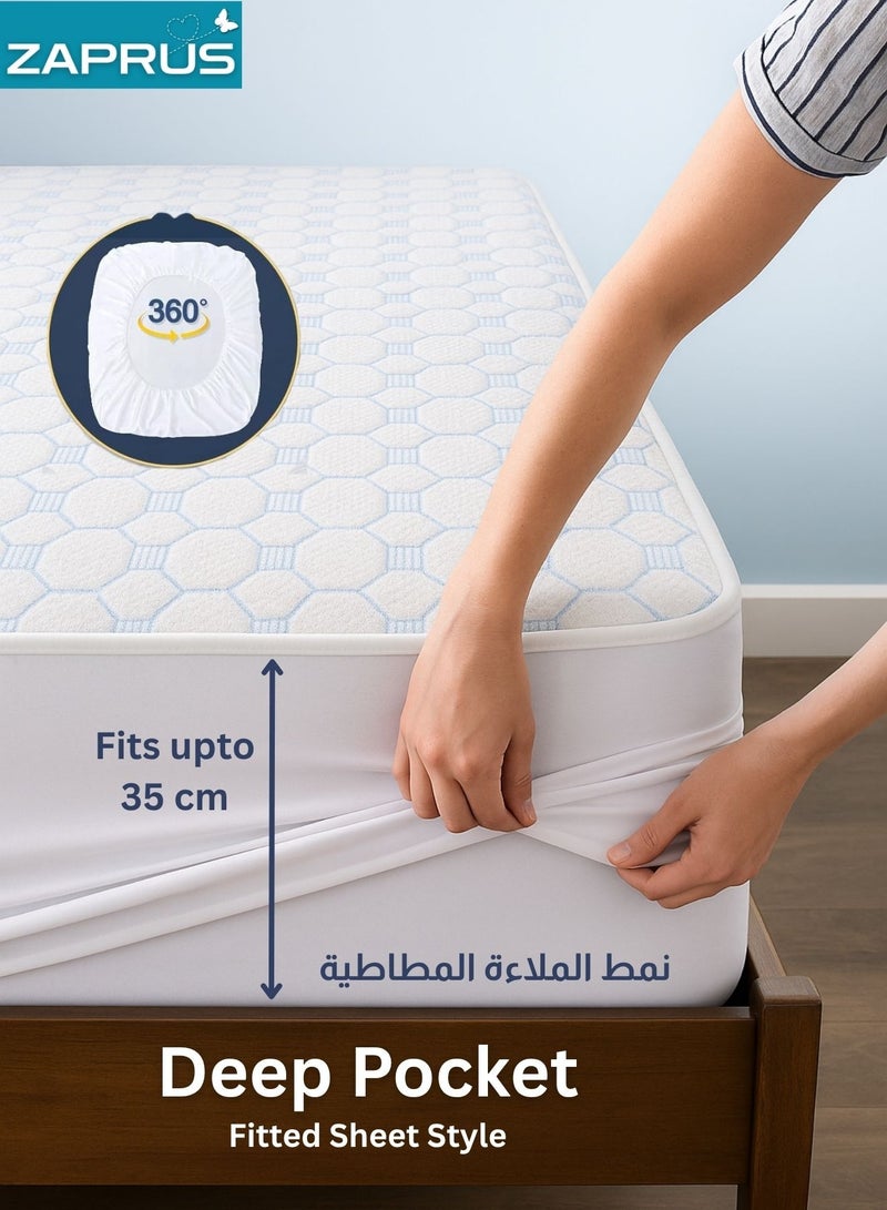 Zaprus Cool Mattress Protector – 5°C Cooler, Breathable, Hypoallergenic, Waterproof, Temperature-Regulating, Fitted Sheet Style – Plush Comfort for a Restful Sleep  - Image 5