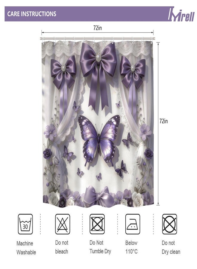 Imirell Purple Shower Curtain 72Wx72H Inches 2D Butterfly Bow Lace Lilac Blossom Floral Plant Modern Fancy Elegant Women Girl Bathroom Decor Waterproof Polyester with 12 Hooks Plastic - Image 5
