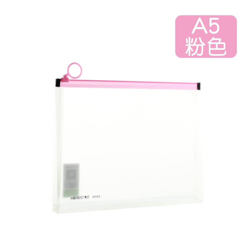 Generic KOBEST A4 Clear Document Bag A5 Zippered Office File Pouch A5-Pink-E8122 (Pack of 12) 