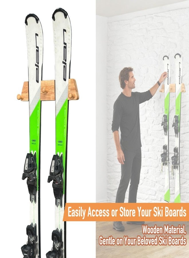 Tuiiopoli Ski Rack with 3 Wood Hook - Minimalist Oakwood Style Snowboard Wall Mount Storage Damage-Free Modern Floating Display Hanger for Home Garage Longboard Holder Vertical - Image 3