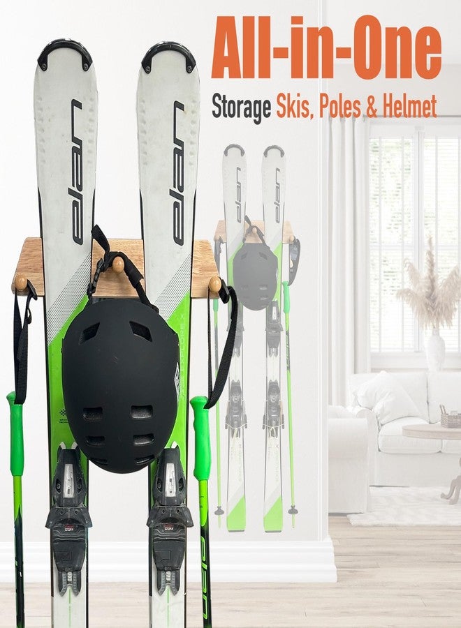 Tuiiopoli Ski Rack with 3 Wood Hook - Minimalist Oakwood Style Snowboard Wall Mount Storage Damage-Free Modern Floating Display Hanger for Home Garage Longboard Holder Vertical - Image 4