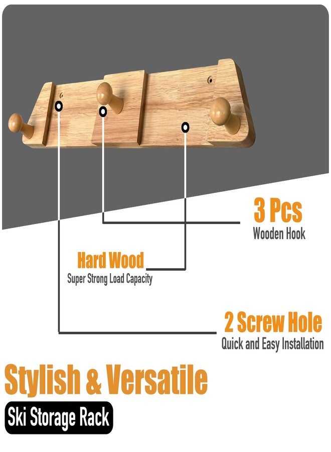 Tuiiopoli Ski Rack with 3 Wood Hook - Minimalist Oakwood Style Snowboard Wall Mount Storage Damage-Free Modern Floating Display Hanger for Home Garage Longboard Holder Vertical - Image 2