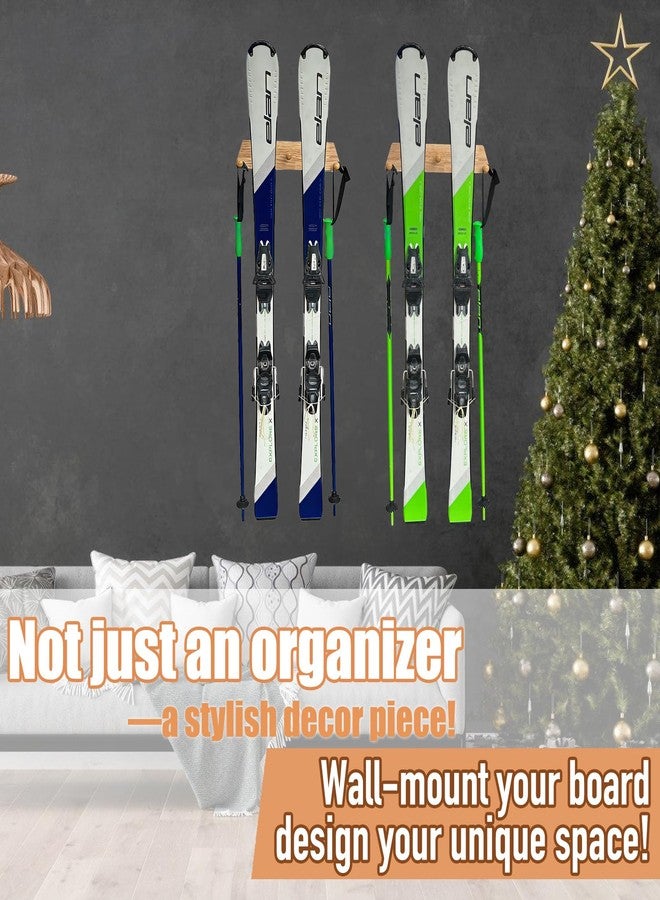 Tuiiopoli Ski Rack with 3 Wood Hook - Minimalist Oakwood Style Snowboard Wall Mount Storage Damage-Free Modern Floating Display Hanger for Home Garage Longboard Holder Vertical - Image 5