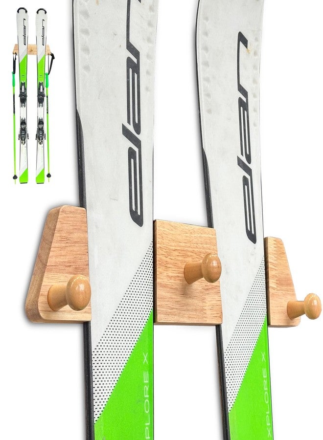 Tuiiopoli Ski Rack with 3 Wood Hook - Minimalist Oakwood Style Snowboard Wall Mount Storage Damage-Free Modern Floating Display Hanger for Home Garage Longboard Holder Vertical - Image 1