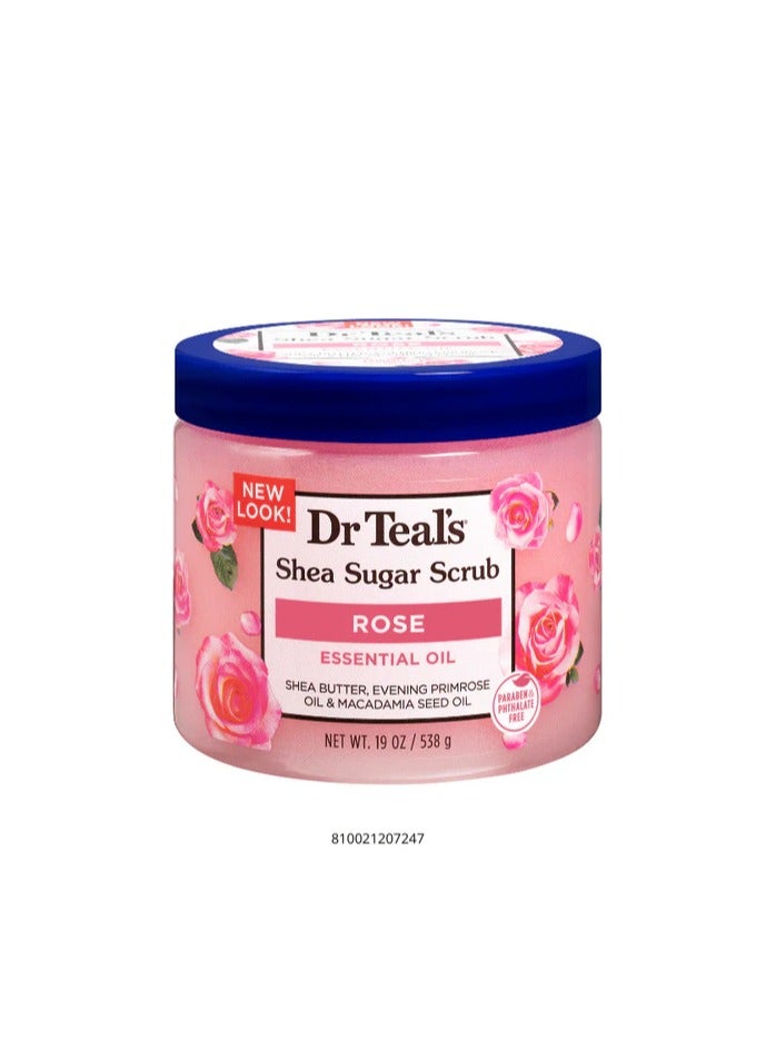 Dr Teal's Rose Shea Sugar Body Scrub for Gentle Exfoliation - Calms the Mind & Moisturizes Skin with Rose Essential Oil & Shea Butter (538 g) - Image 1