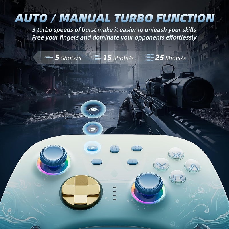 Mytrix Wireless Switch Pro Controllers with Charging Dock, Bluetooth Controller for Nintendo Switch/Lite/OLED with Hall Effect Joysticks & Trigger, Compatible with PC/iOS/Android/Steam (Aqua Blue) - Image 5