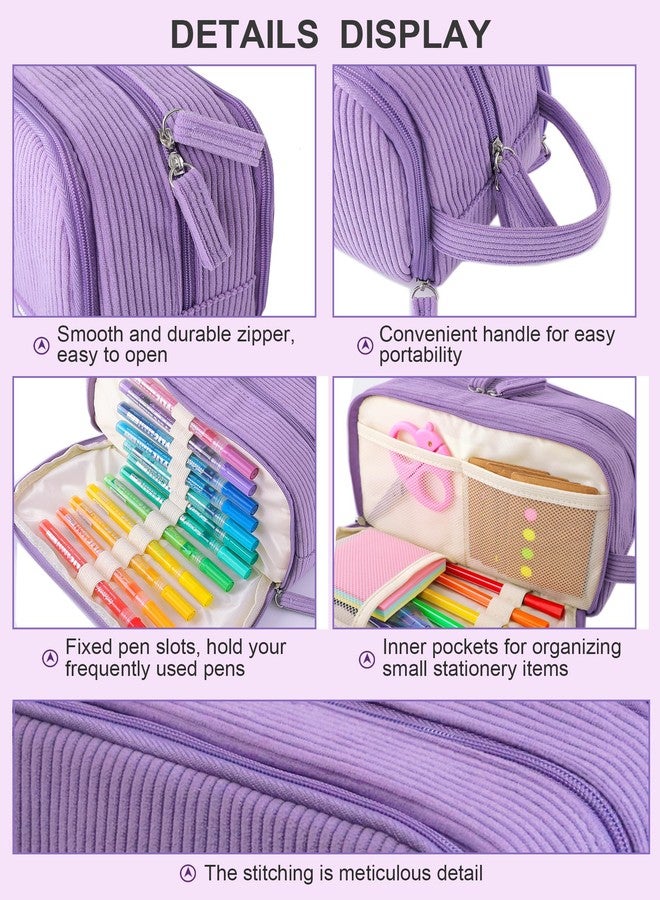 Nuozme 3 Compartment Pencil Case,Large Capacity School Supplies Pencil bag with Easy Handle, Soft Corduroy Pencil Pouch, Aesthetic Supply Pen Case Bag Organizer For Teen Girls College (Pink) - Image 5