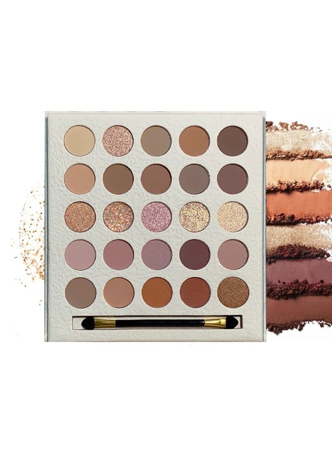 MUGE LEEN Lucky Me-25 Color Eye Shadow Palette, Cream Elf Eye Shadow Palette, Pearl, Matte, Milk Tea, Earth Color, Nude Color High Pigmented Waterproof Sweatproof Daily Eye Makeup - Image 1