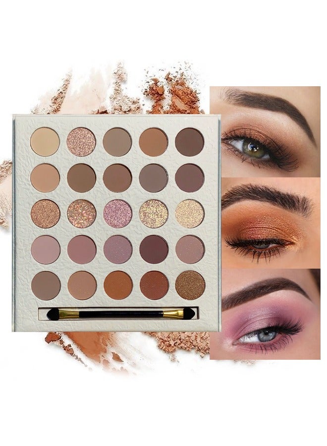 MUGE LEEN Lucky Me-25 Color Eye Shadow Palette, Cream Elf Eye Shadow Palette, Pearl, Matte, Milk Tea, Earth Color, Nude Color High Pigmented Waterproof Sweatproof Daily Eye Makeup - Image 2