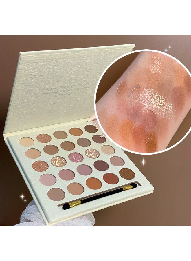 MUGE LEEN Lucky Me-25 Color Eye Shadow Palette, Cream Elf Eye Shadow Palette, Pearl, Matte, Milk Tea, Earth Color, Nude Color High Pigmented Waterproof Sweatproof Daily Eye Makeup - Image 4