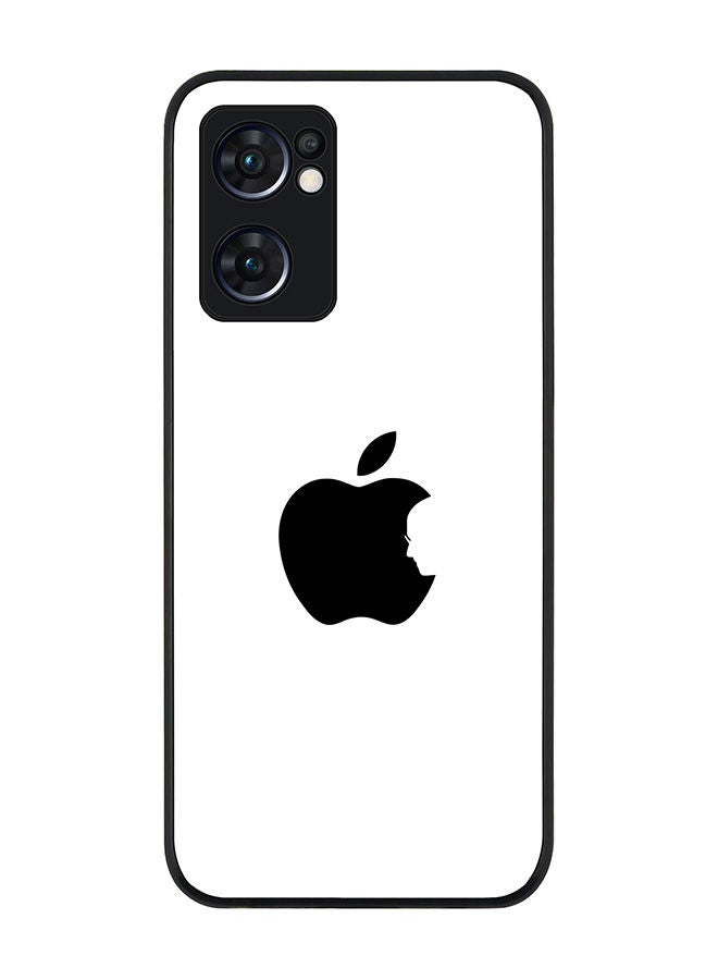 Stylizedd Rugged Black edge case for Oppo Reno7 5G  Slim fit Soft Case Flexible Rubber Edges Anti Drop TPU Gel Thin Cover - Steve's Apple - White - Image 1