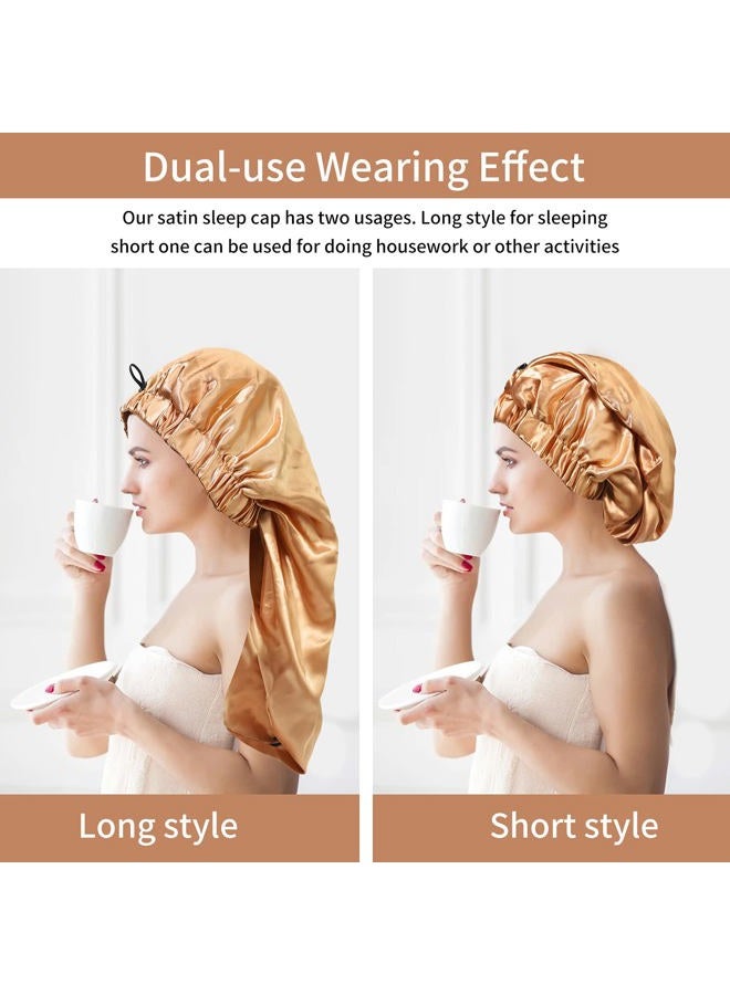 Loccmat 2PCS Satin Hair Braid Bonnet,Foldable Extra Long Bonnet for Braids with Button,Single Layer Sleep Cap,Soft Hair Sleeping Bonnet Cap for Black Women,Large Hair Loose Cap for Dreadlocks(Black+Khaki) - Image 4
