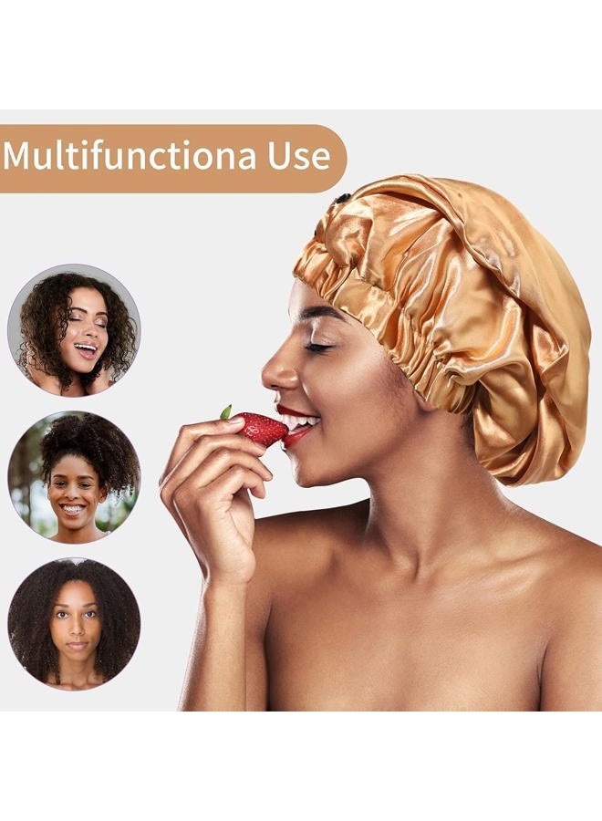 Loccmat 2PCS Satin Hair Braid Bonnet,Foldable Extra Long Bonnet for Braids with Button,Single Layer Sleep Cap,Soft Hair Sleeping Bonnet Cap for Black Women,Large Hair Loose Cap for Dreadlocks(Black+Khaki) - Image 5