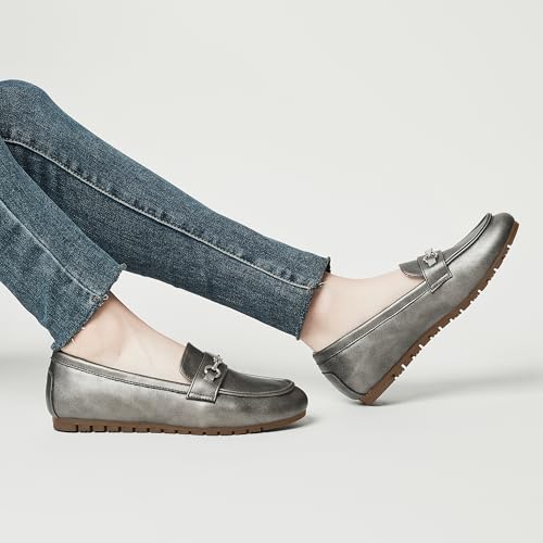 BGSTGUDS Women's Loafers Shoes Cute Dressy Shoes Ladies Comfort Slip Ons Work Shoes, Pewter Metallic, Size 8 - Image 3