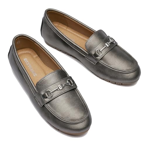 BGSTGUDS Women's Loafers Shoes Cute Dressy Shoes Ladies Comfort Slip Ons Work Shoes, Pewter Metallic, Size 8 - Image 5
