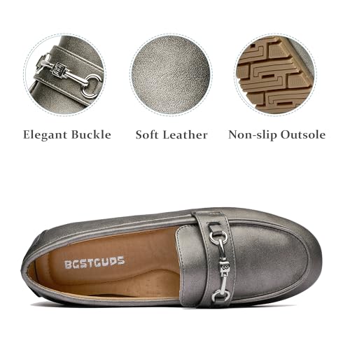 BGSTGUDS Women's Loafers Shoes Cute Dressy Shoes Ladies Comfort Slip Ons Work Shoes, Pewter Metallic, Size 8 - Image 2