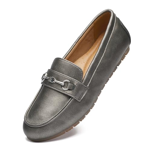 BGSTGUDS Women's Loafers Shoes Cute Dressy Shoes Ladies Comfort Slip Ons Work Shoes, Pewter Metallic, Size 8 - Image 1