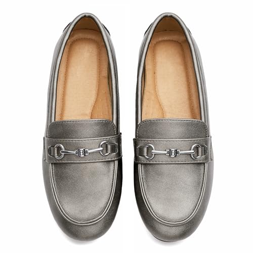 BGSTGUDS Women's Loafers Shoes Cute Dressy Shoes Ladies Comfort Slip Ons Work Shoes, Pewter Metallic, Size 8 - Image 4