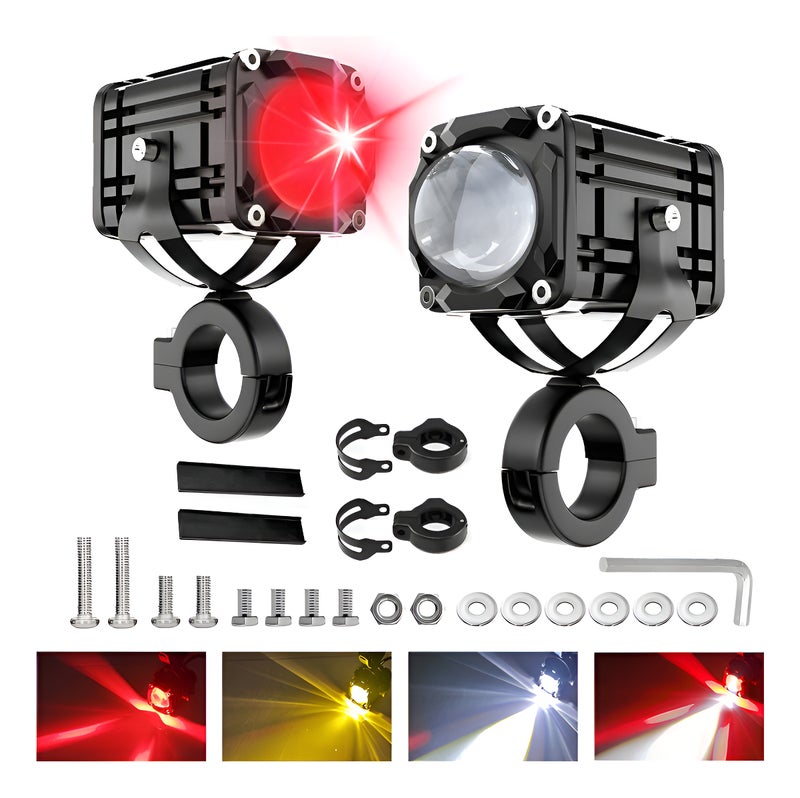 2 LED Auxiliary Lights for Motorcycle with 4 Batteries Aaa
