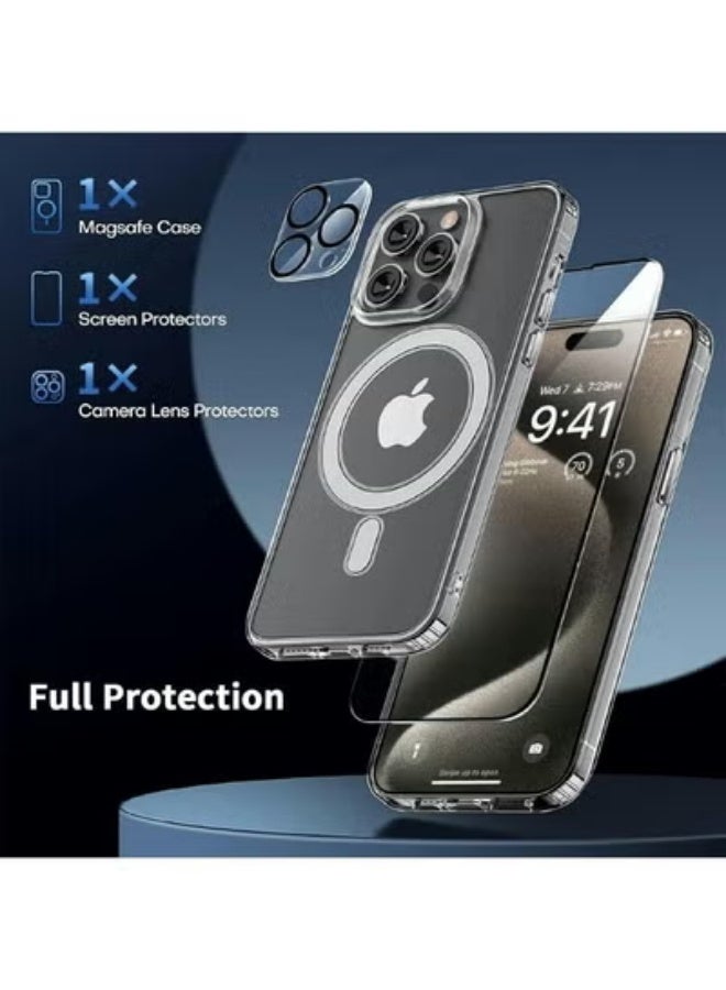 3in1 case for iPhone 16 Pro Max, a set consisting of a protective case that is scratch and yellowing-resistant in the short term and supports MagSafe wireless charging, a shatterproof screen protector, and a glass camera protector, a complete set to protect your device from scratches, drops and breakage (3in1) - Image 3