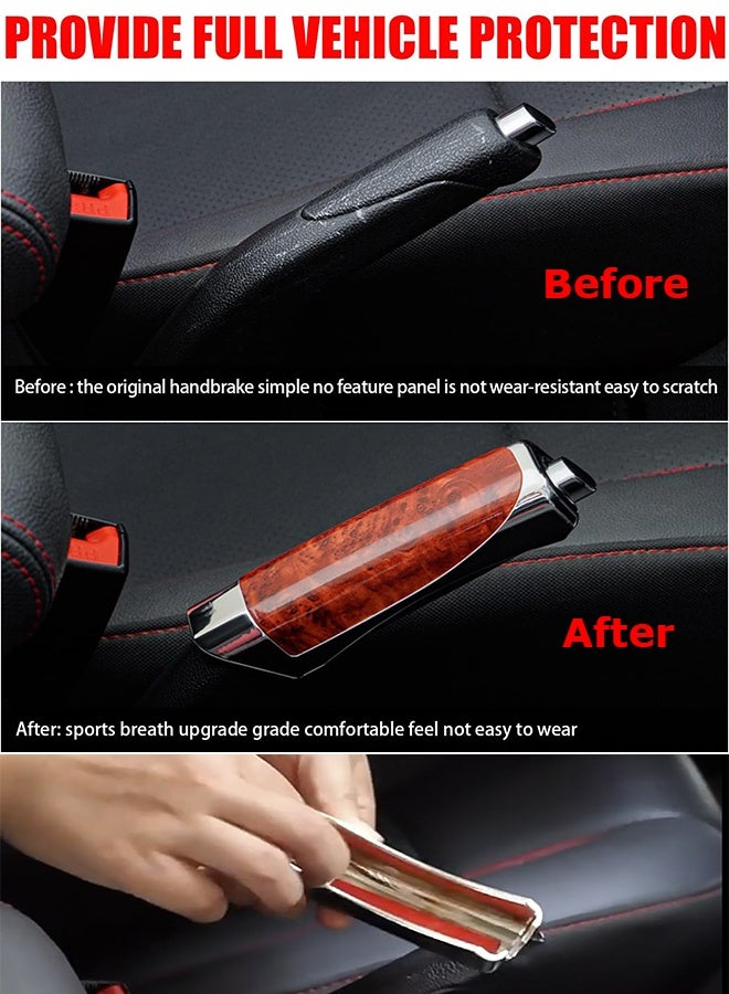 مجيد غطاء فرامل يد للسيارة بنقشة خشبية، غطاء فرامل يد من بلاستيك ABS مطلي بالكروم، مناسب لمعظم السيارات، قطعة واحدة - Image 2