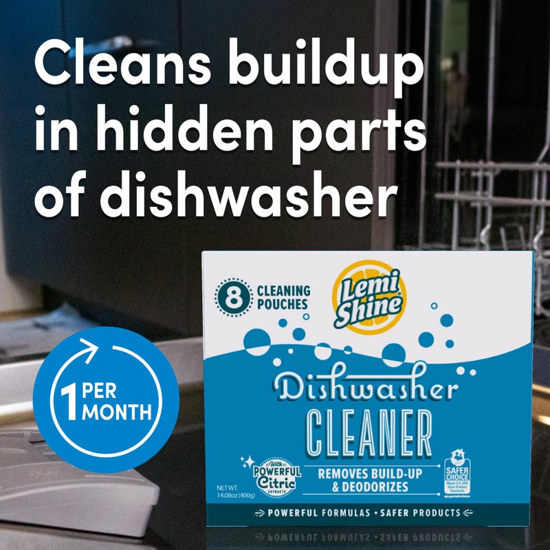 Lemi Shine Natural Dishwasher Cleaner Powered By Citric Acid | 100% Guaranteed Hard Water Cleaning Powder | Eco-Friendly Dishwasher Cleaner and Deodorizer With Fresh Lemon Scent (8 Count) - Image 2