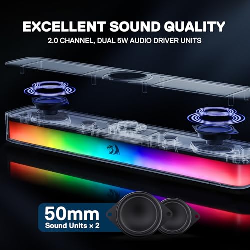 Redragon GS515 RGB Desktop Soundbar 20 Channel Stereo Computer Speakers for Desktop with BT 53 USBCUSB Powered Black - Image 3