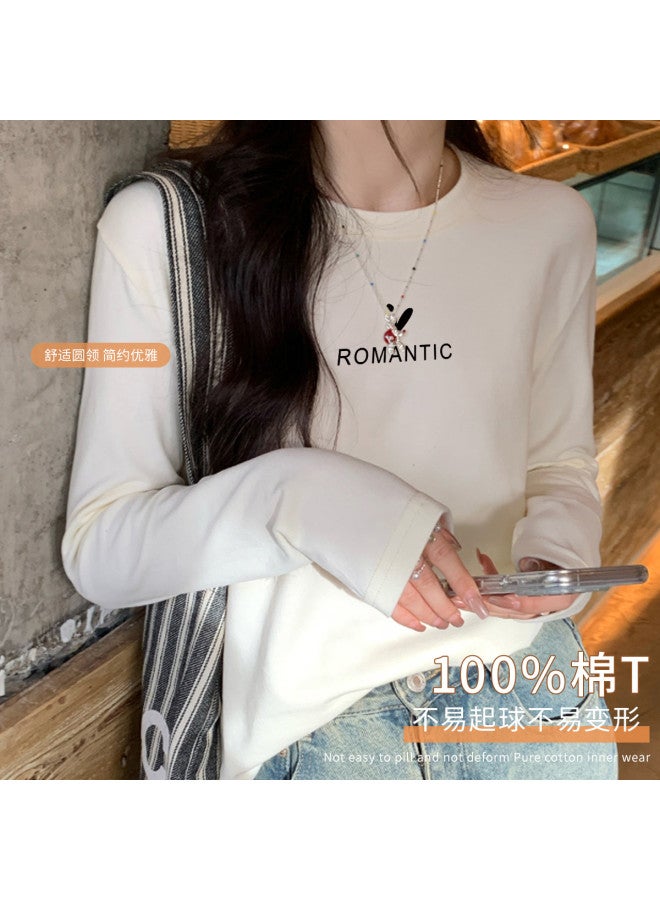 LANG SHA Women'S Long Sleeve Round Neck T-Shirt, Versatile Solid Color Printed Base Layer Top, Women'S Tee - Image 3