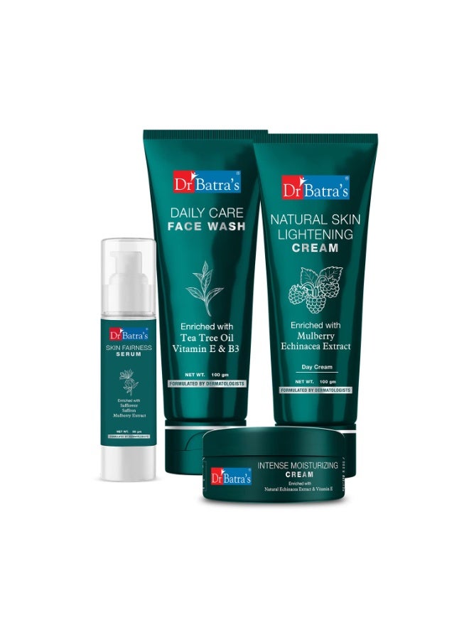 Dr Batra's Skin Fairness Serum 50g, Face Wash Daily Care 100g, Natural Skin Lightening Cream 100g and Intense Moisturizing Cream 100g Skin Care Combo (Pack of 4) - Image 1