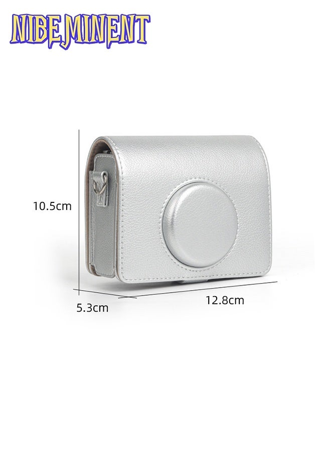 NIBEMINENT Case for Fuji Mini EVO Camera Compatible Camera with Adjustable Shoulder Strap in Silver Lychee Texture Horizontal Style - Image 2