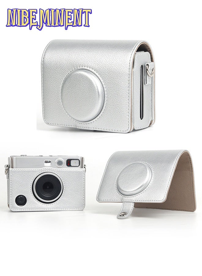 NIBEMINENT Case for Fuji Mini EVO Camera Compatible Camera with Adjustable Shoulder Strap in Silver Lychee Texture Horizontal Style - Image 1