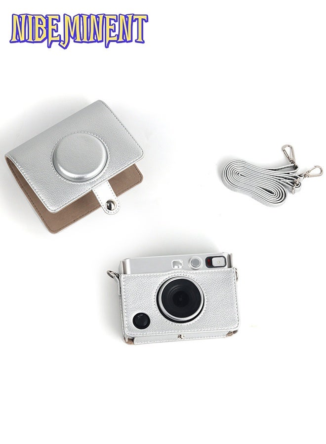 NIBEMINENT Case for Fuji Mini EVO Camera Compatible Camera with Adjustable Shoulder Strap in Silver Lychee Texture Horizontal Style - Image 3